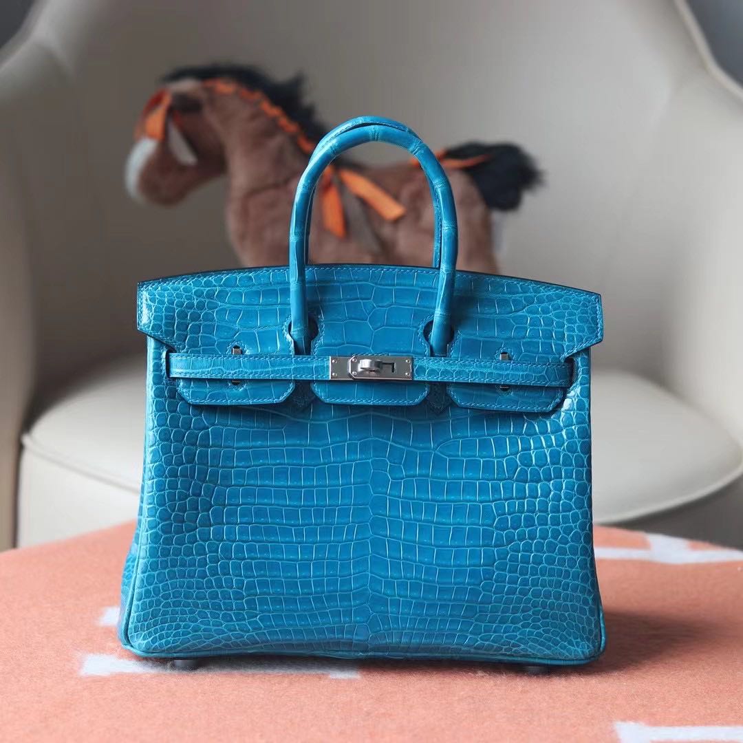 Hermes Birkin 25 7W Blue Izmir porosus crocodile